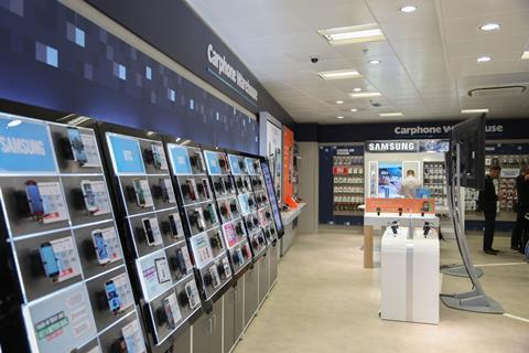 A product wall in the Dixons Carphone store